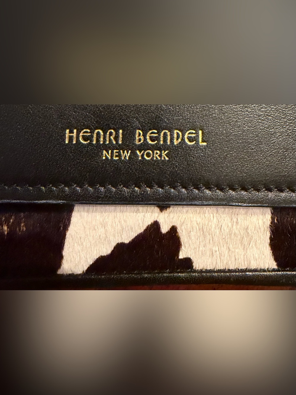 henri bendel Black Leather & Cream Calf Hair Chain Crossbody